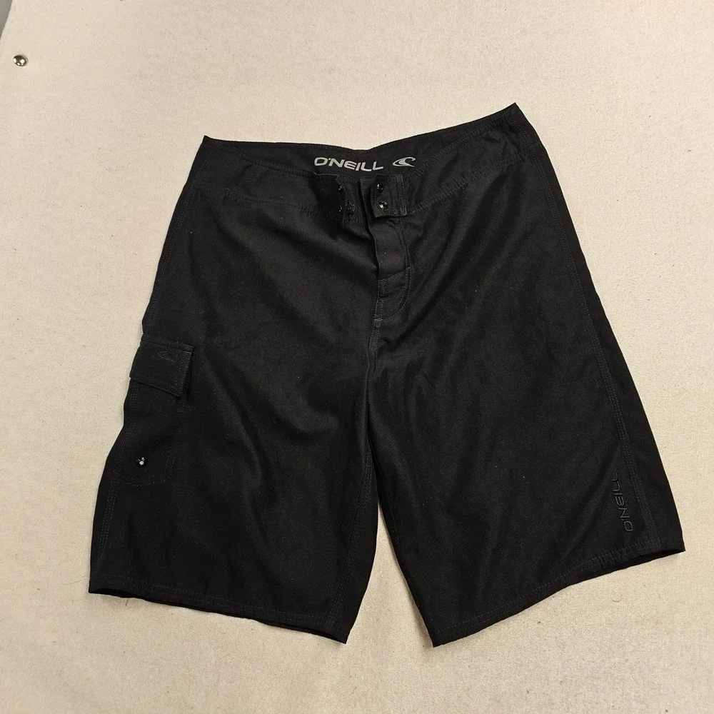 ONeill Mens Board Shorts Black Cargo Pocket Swim Trunks Size 32 RN85773